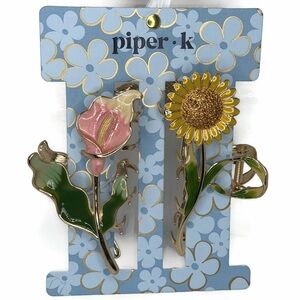 Piper K Lily and Sunflower Hair Claw Clip Pink Yellow Green Gold Tone Set of 2